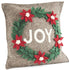 Hand Felted Wool Christmas Pillow - JOY Wreath in Natural Gray - 20" - ARCADIA HOME